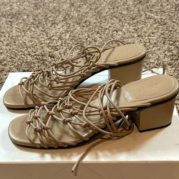 Chloe Ricky block heeled Strappy Sandals 7.5 Medium Pink / Taupe. EUC. - Picture 2 of 7
